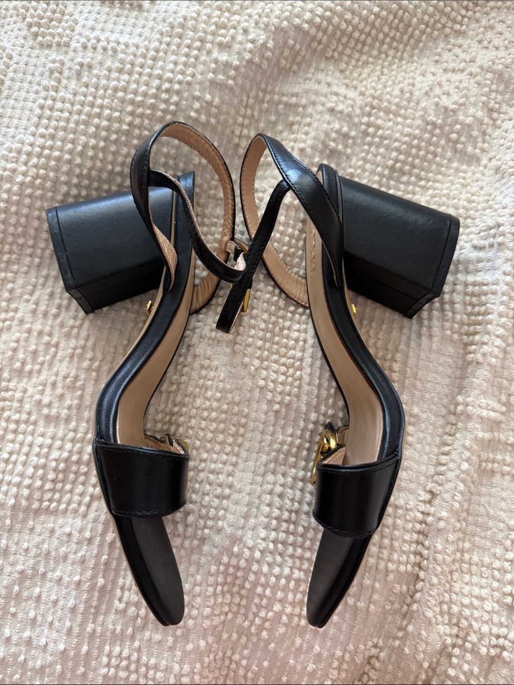 Authentic Gucci Marmont Double G Black Leather Block Heel Sandals Size 38 - Picture 2 of 8